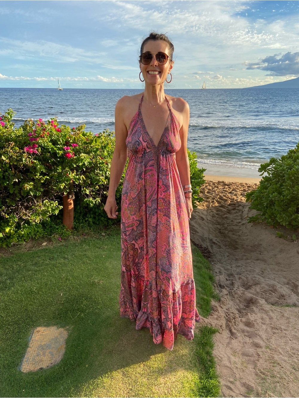 Flowy Paisley Halter Maxi Dress in Pink and Purple